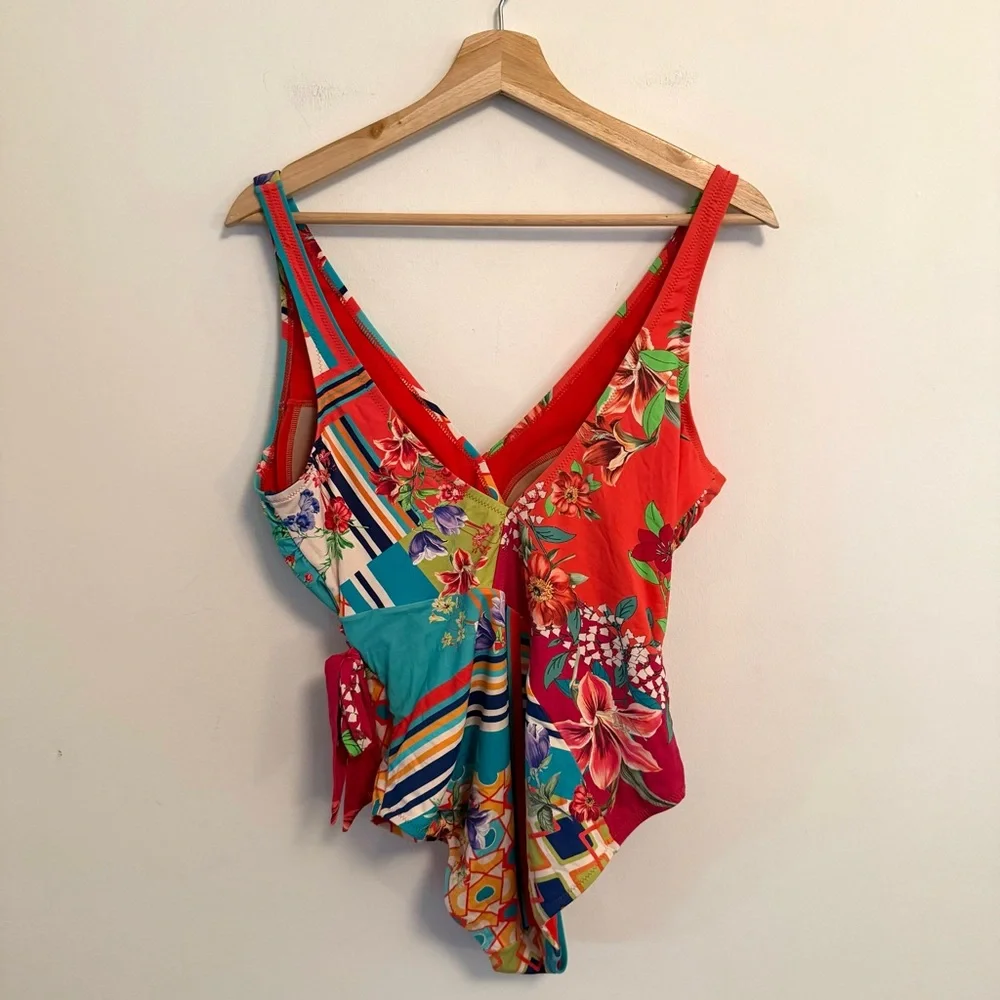 Johnny Was EB2028 Mixi One Piece Wrap Swimsuit Multi Size Large